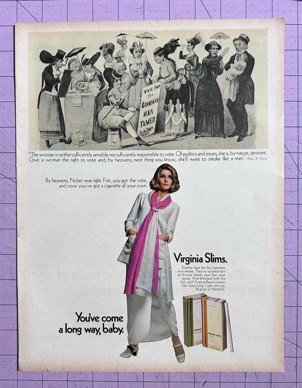 1969 Virginia Slims Cigarettes You've Come a Long Way Baby Women Print Ad